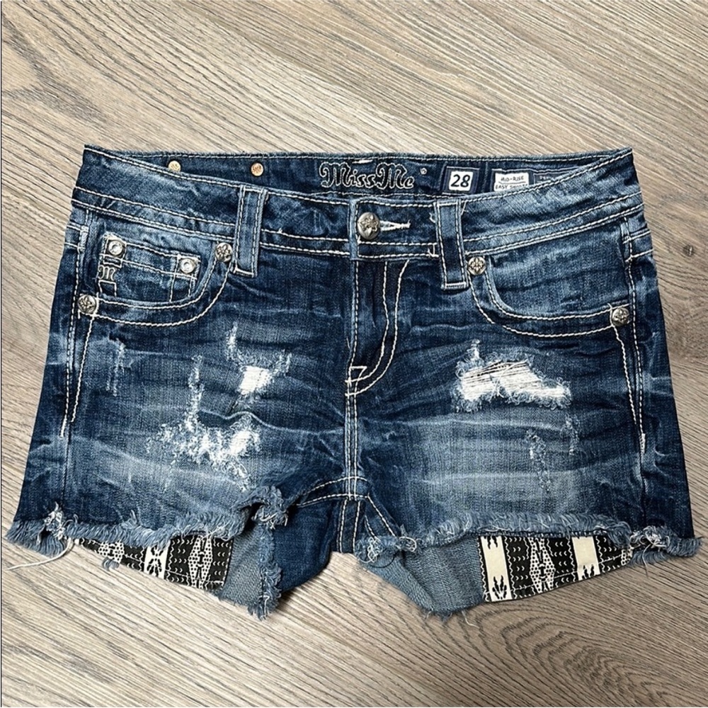 Miss Me Dark Blue Distressed Jean Shorts